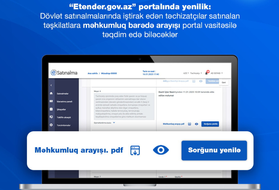 Məhkumluq arayışlarını vahid internet portaldan əldə etmək mümkün olacaq