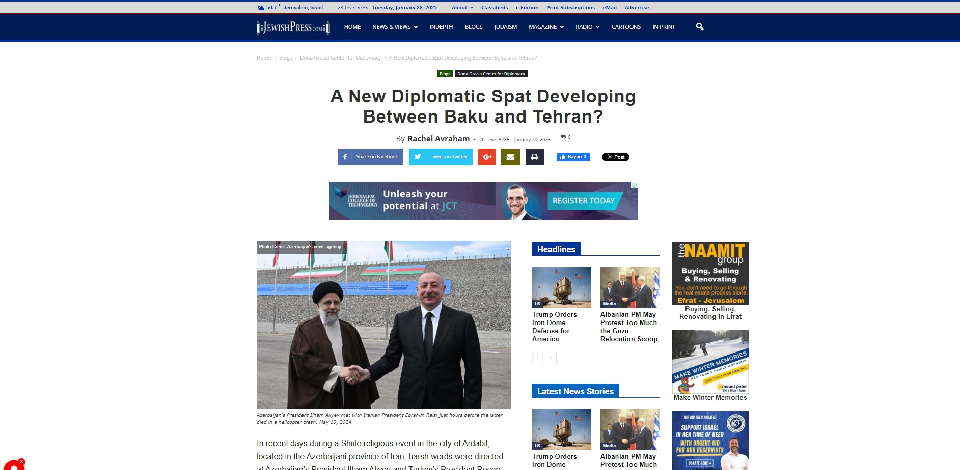 "Jewish Press" Ərdəbil imamının təxribatçı çıxışından yazdı
