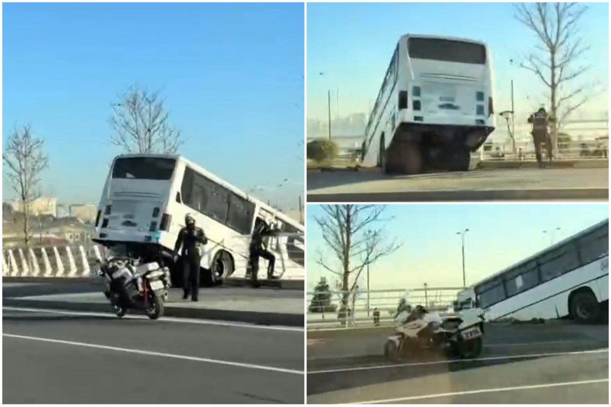 Bakıda marşrut avtobusu maneəyə çırpılıb