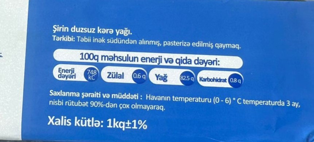 Kərə yağı məhsullarında uyğunsuzluq aşkarlanıb