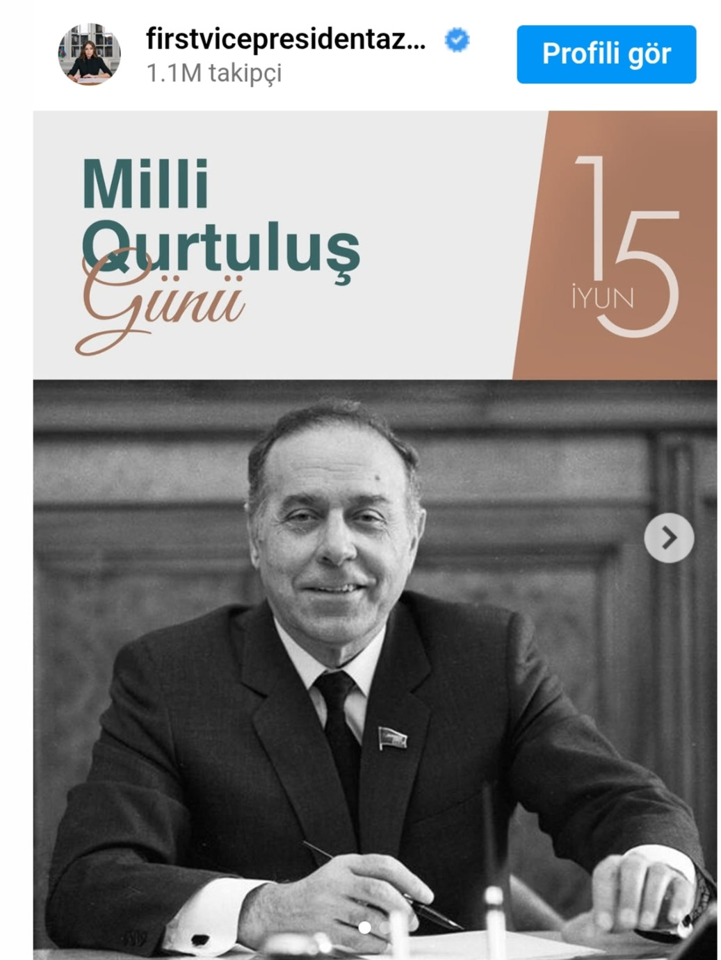 Mehriban Əliyeva Milli Qurtuluş Günü ilə əlaqədar paylaşım edib