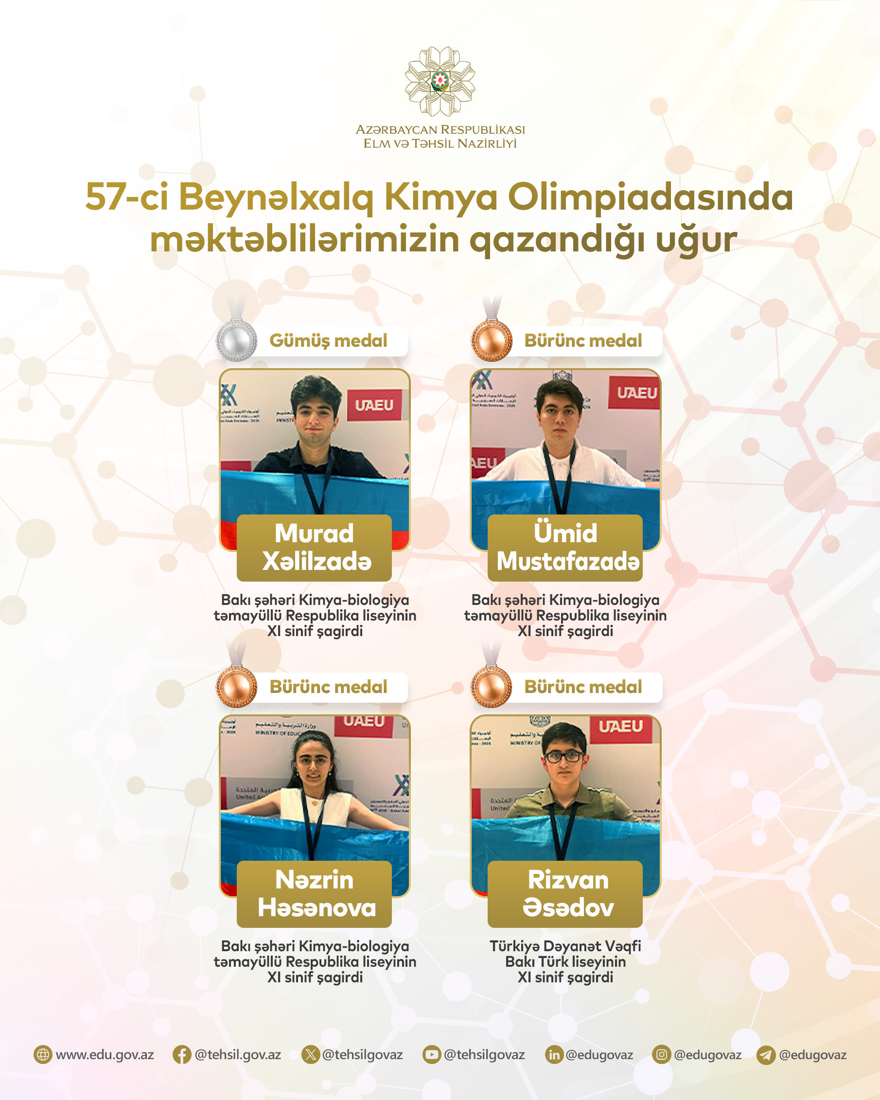 57-ci Beynəlxalq Kimya Olimpiadasında ölkəmizi təmsil edən milli komandamızın uğuru