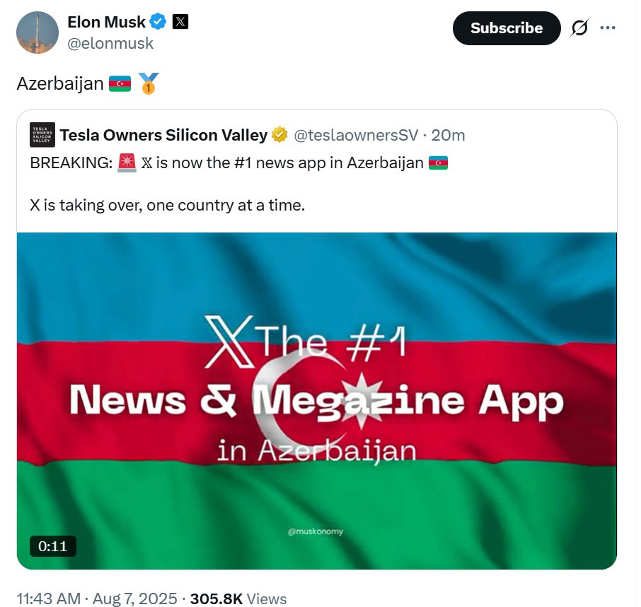 İlon Mask Azərbaycanla bağlı paylaşım edib
