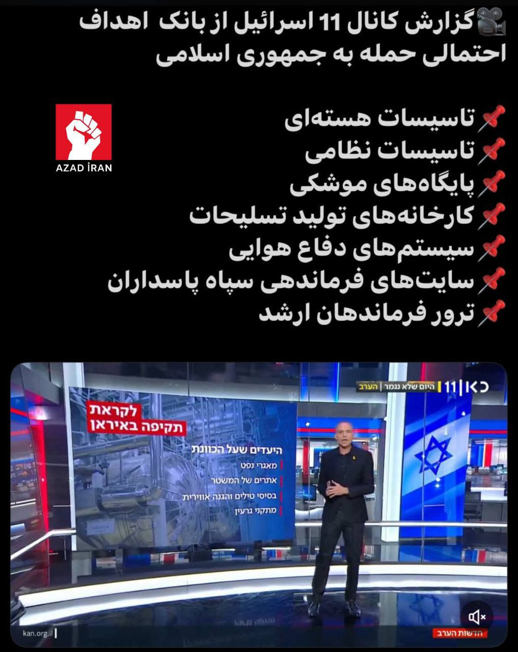 İsrailin Kanal 11 kanalı  Təl-Əvivin İrana mümkün hücum hədəfləri haqda reportaj təqdim edib