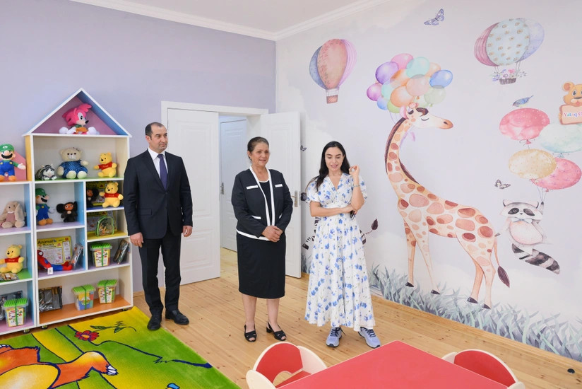 Leyla Əliyeva Şamaxıda inşa olunan körpələr evi-uşaq bağçalarının açılışında iştirak edib