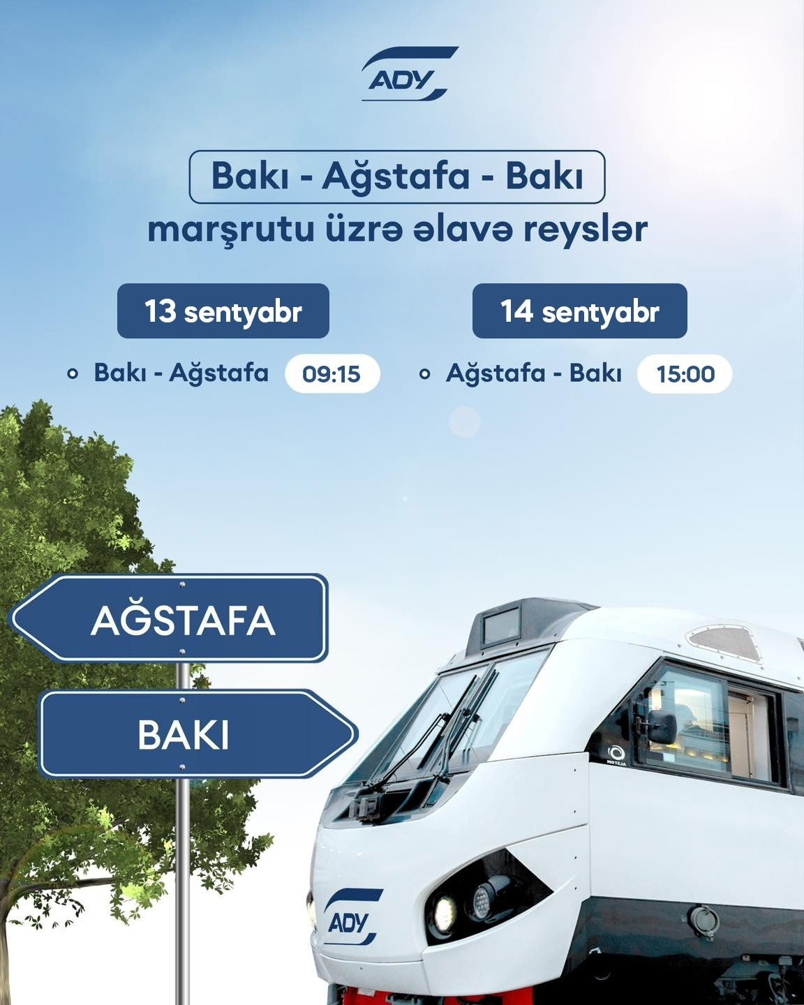 ADY Ağstafa istiqamətində əlavə qatar reysləri təyin edib