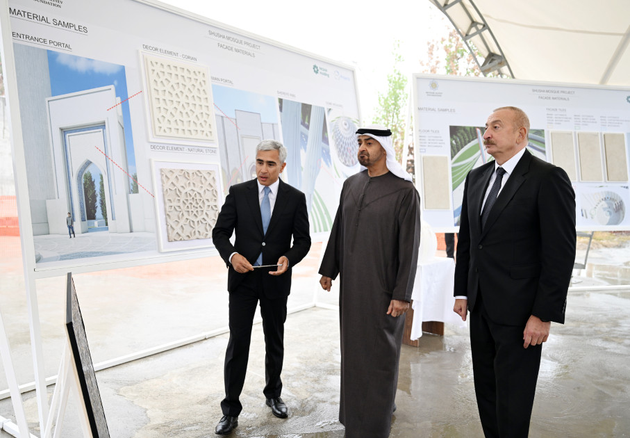 Prezident İlham Əliyev və Prezident Şeyx Məhəmməd bin Zayed Al Nəhyan Yeni Şuşa məscidində tikinti işlərinin gedişi ilə tanış olublar
