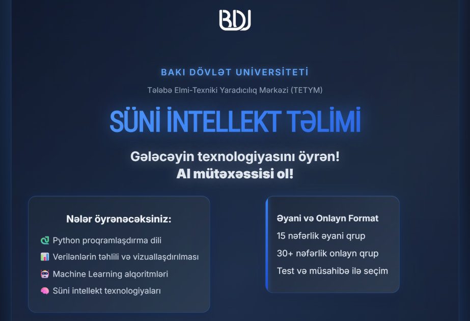 BDU tələbələri üçün süni intellekt təlimi keçiriləcək
