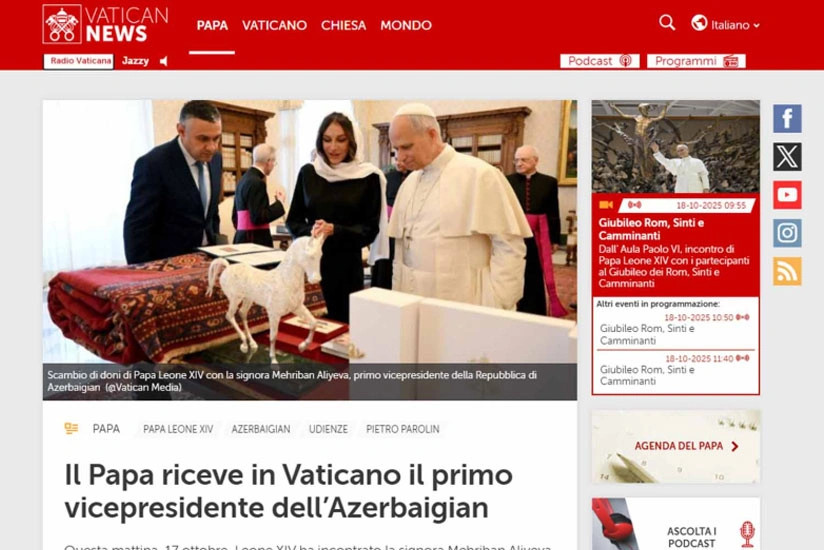 Vatikan və İtaliya mətbuatı Mehriban Əliyevanın Roma Papası ilə görüşünü geniş işıqlandırıb