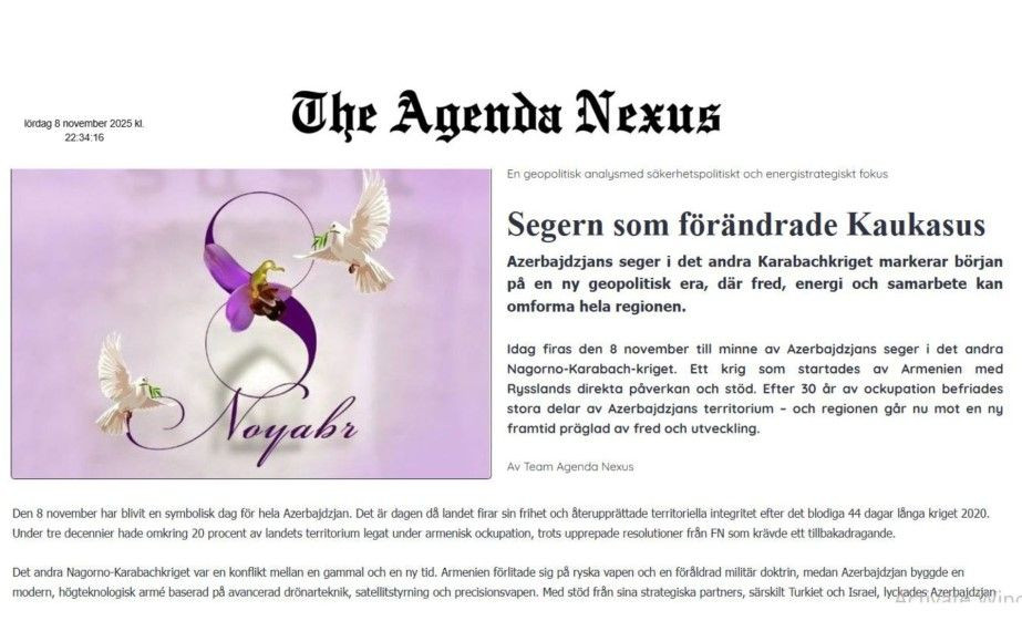 İsveçdə Azərbaycanın şanlı Zəfərinə həsr olunan məqalə dərc edilib