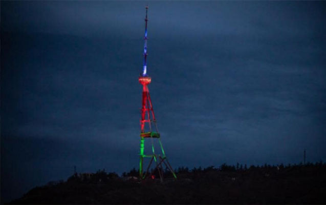 Tbilisidəki televiziya qülləsi Azərbaycan Bayrağının rəngləri ilə işıqlandırılıb