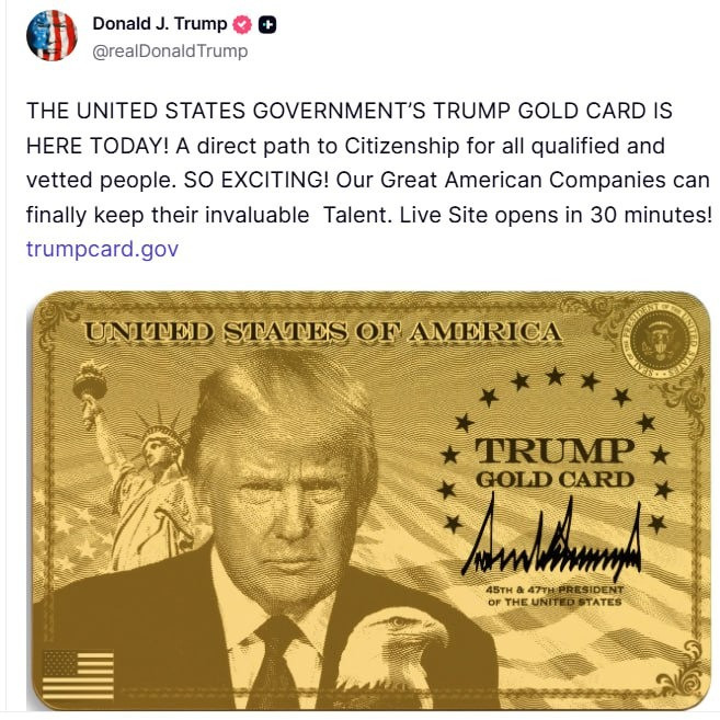 ABŞ 1 milyon dollarlıq “Qızıl Kart” proqramı üzrə müraciətləri qəbul etməyə başladı