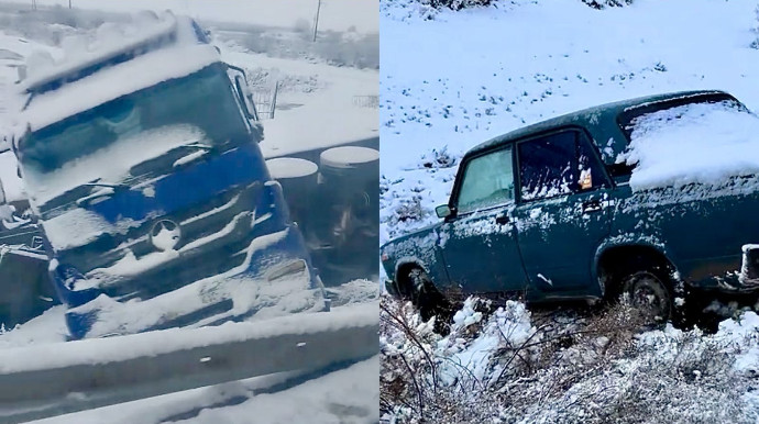 Yük maşını dərəyə düşdü