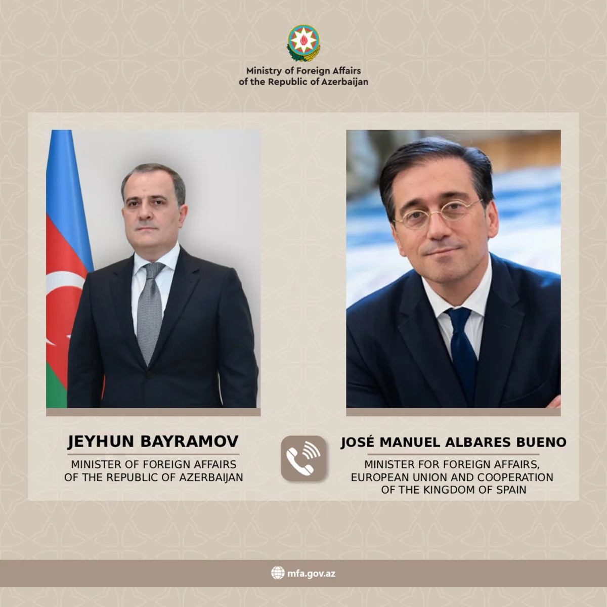 Azərbaycan və İspaniyanın XİN rəhbərləri telefon danışığı aparıblar