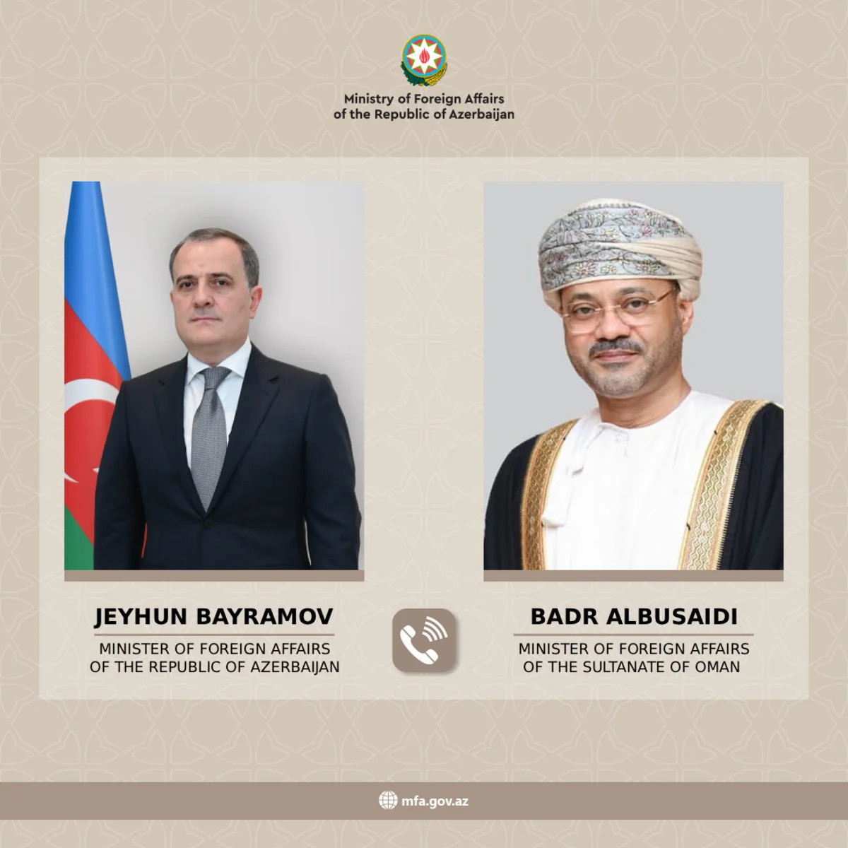 Azərbaycan və Omanın XİN rəhbərləri bölgədəki son hərbi eskalasiyadan narahatlıqlarını ifadə ediblər
