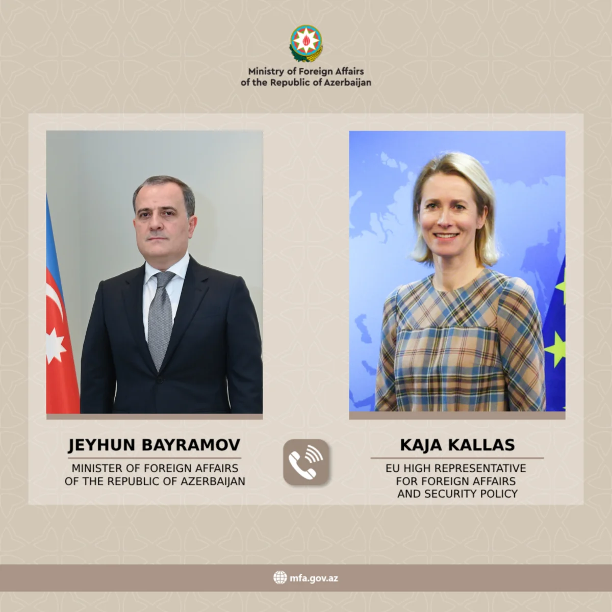 Ceyhun Bayramovla Kaya Kallas bölgədəki hərbi gərginliyi müzakirə edib