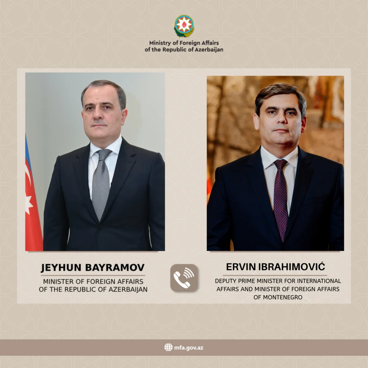 Ceyhun Bayramovla Monteneqronun xarici işlər naziri arasında telefon danışığı olub