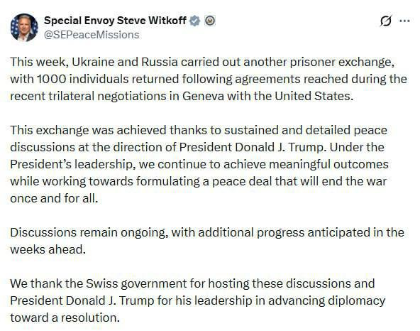 Uitkoff: Rusiya və Ukrayna arasında məhbus mübadiləsindən sonra irəliləyiş var