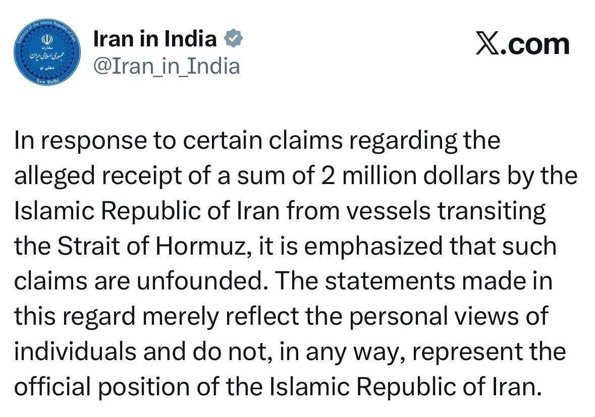 İran səfirliyi: Hörmüz boğazından keçid ödənişi iddiaları əsassızdır