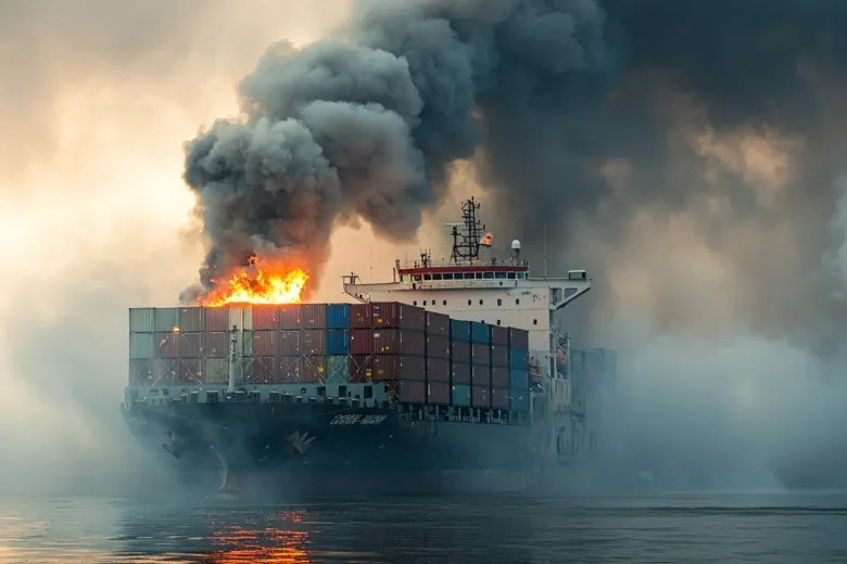 Yük gəmisi atəşə TUTULDU -