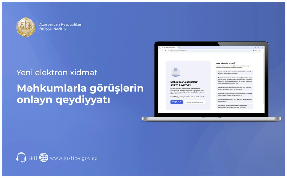 "Məhkumlarla görüşlərin onlayn qeydiyyatı" xidməti istifadəyə verilib