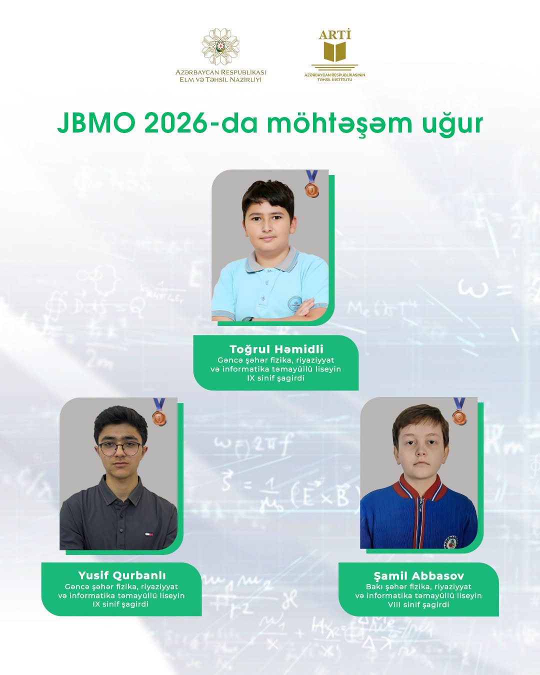 Azərbaycanlı şagirdlər JBMO 2026-da 6 medal qazanıblar