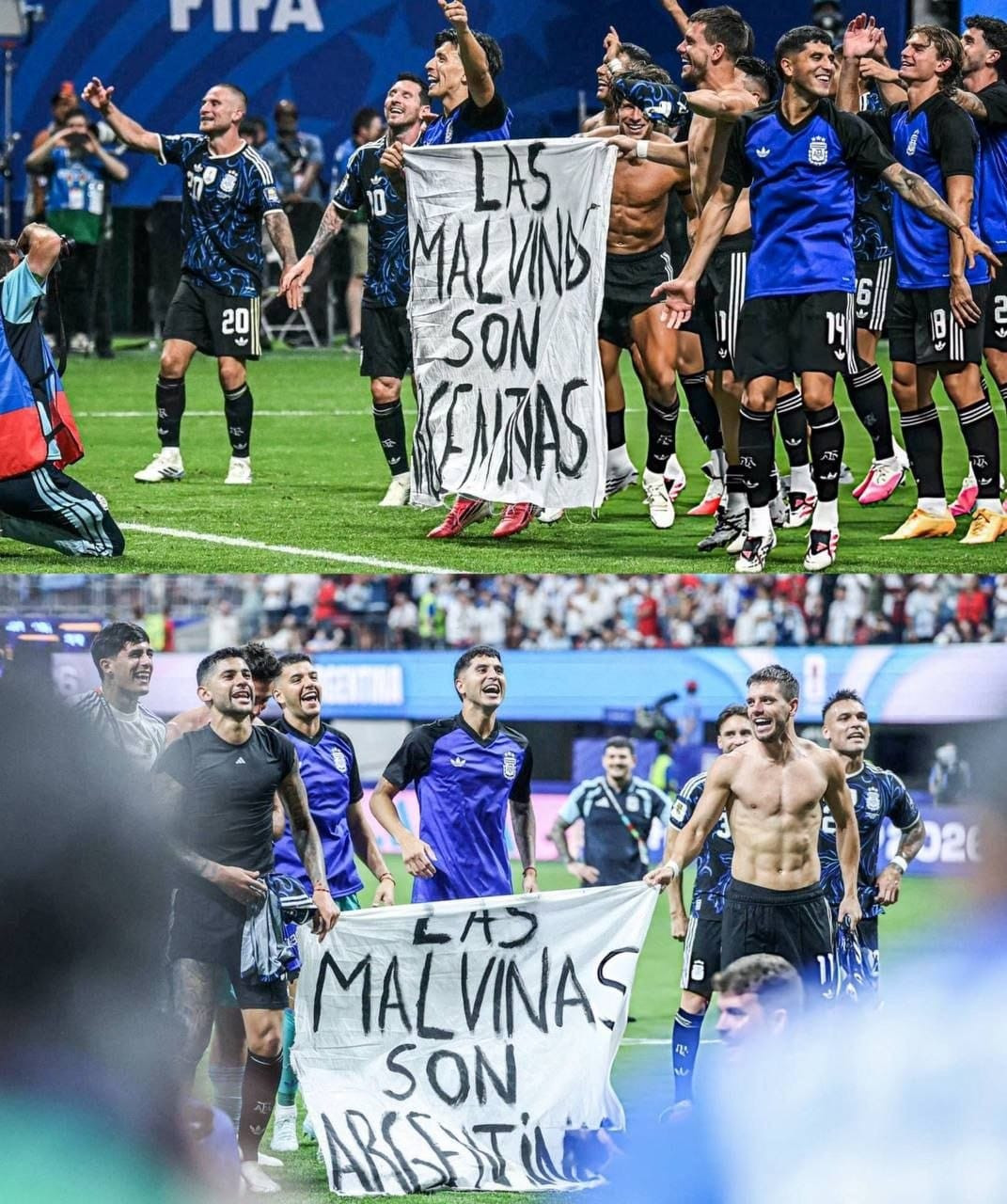 Argentina millisinin futbolçuları "Malvin adaları Argentinanındır" banneri açıb