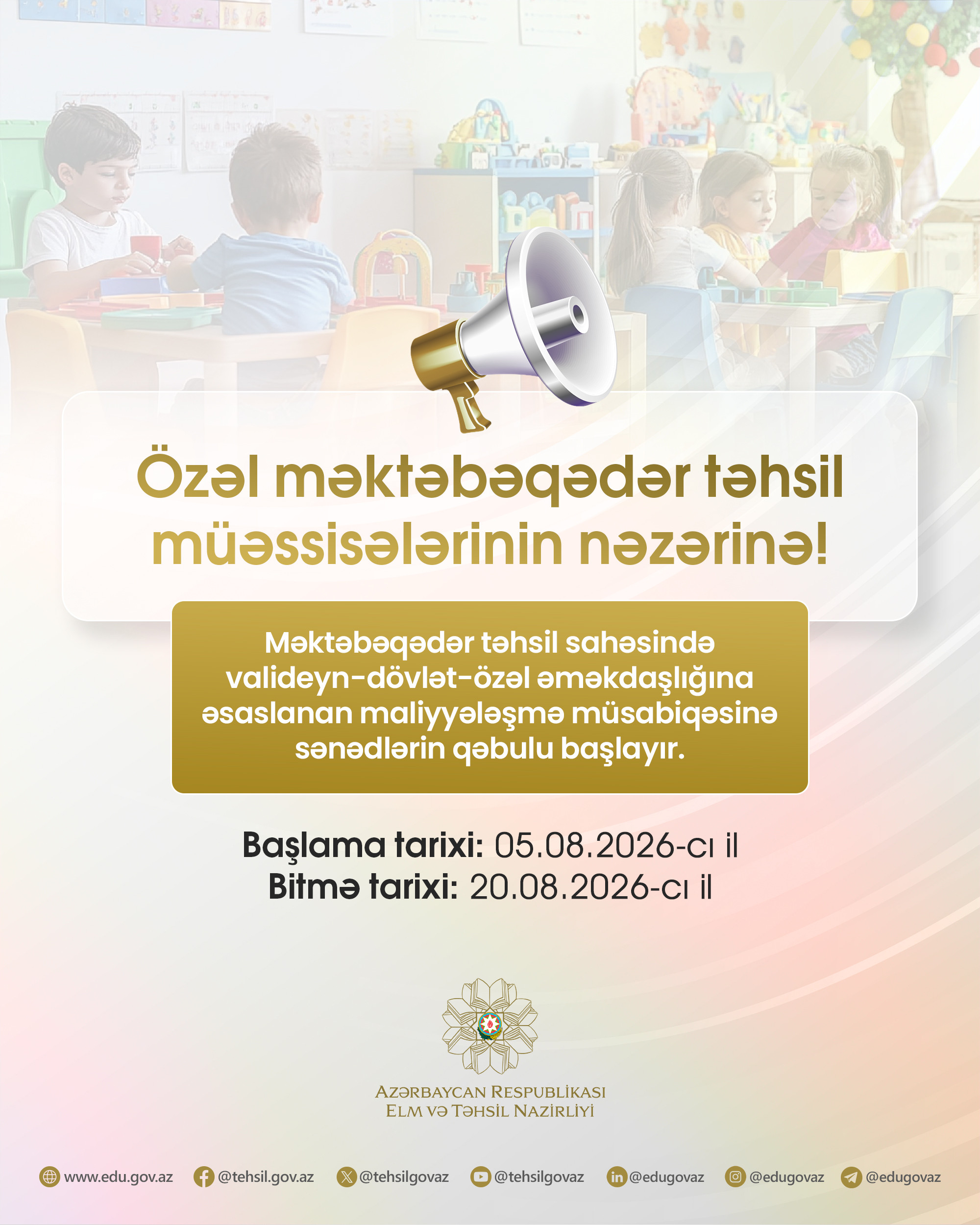 Özəl bağçalar üçün maliyyələşmə müsabiqəsi elan edildi