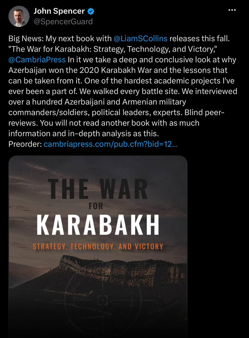 Amerikalı analitik Con Spenser Qarabağ müharibəsi barədə kitab yazıb