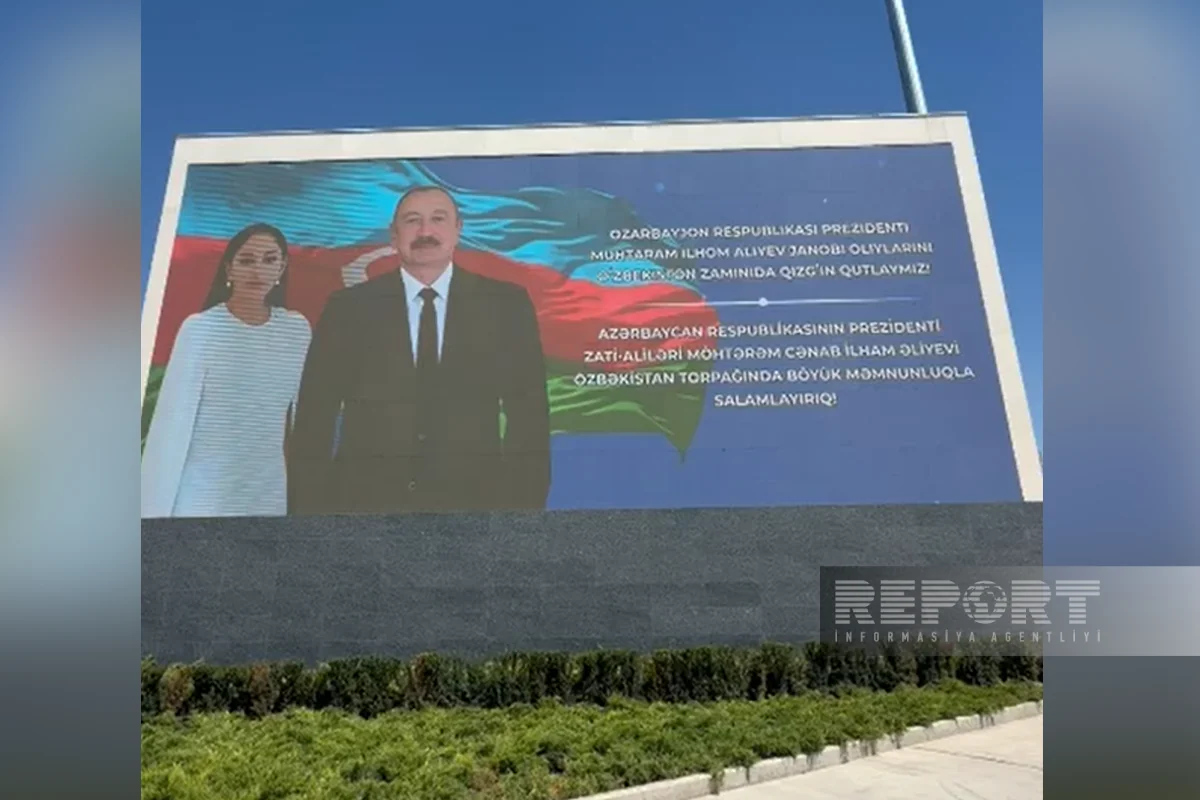 Daşkənddə Prezident İlham Əliyevin Özbəkistana dövlət səfəri ilə bağlı qarşılanma bannerləri yerləşdirilib