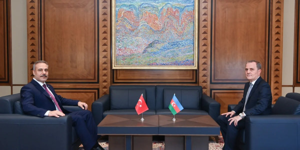 Ceyhun Bayramov türkiyəli həmkarı Hakan Fidanı qarşılayıb
