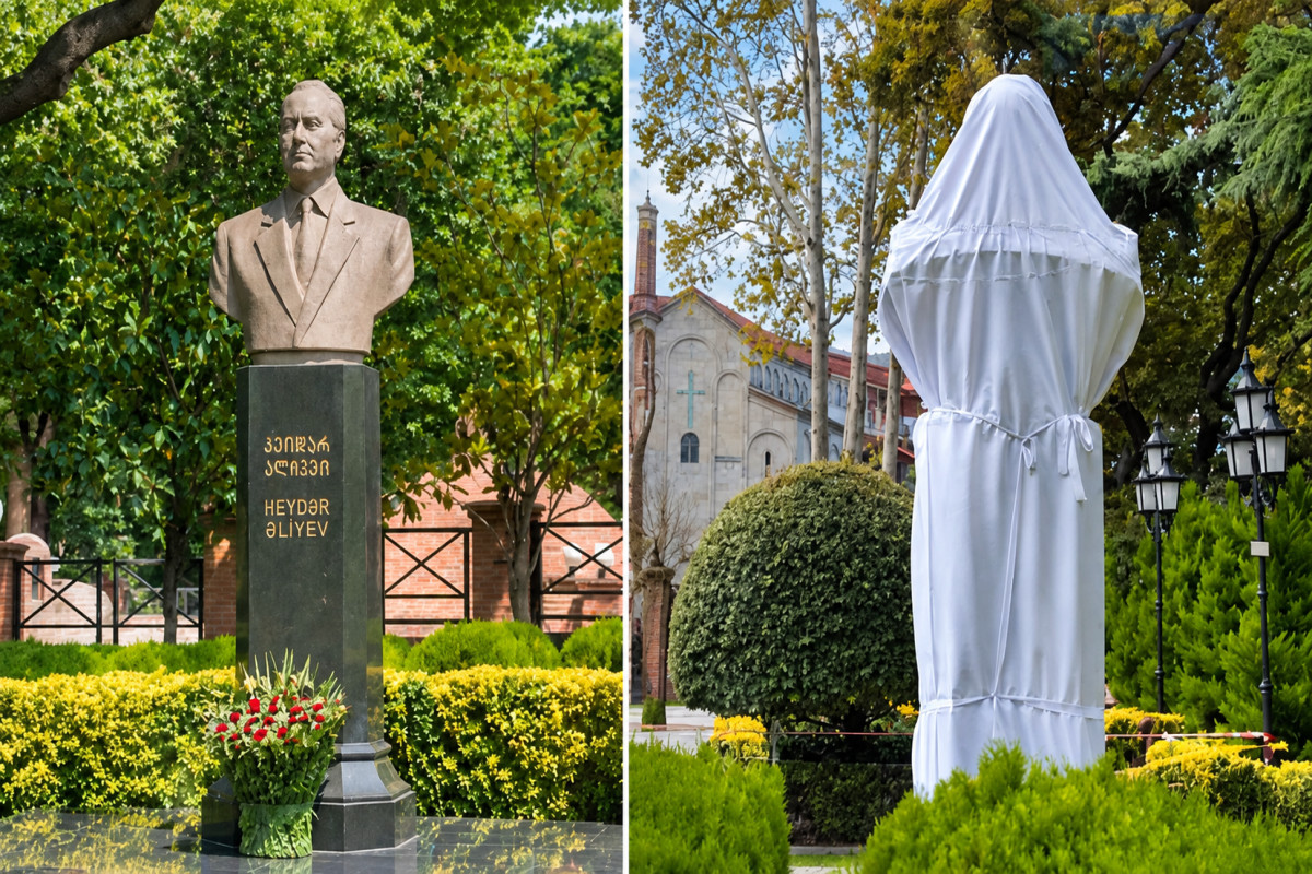 Tbilisidə Heydər Əliyevin büstünü zədələyən