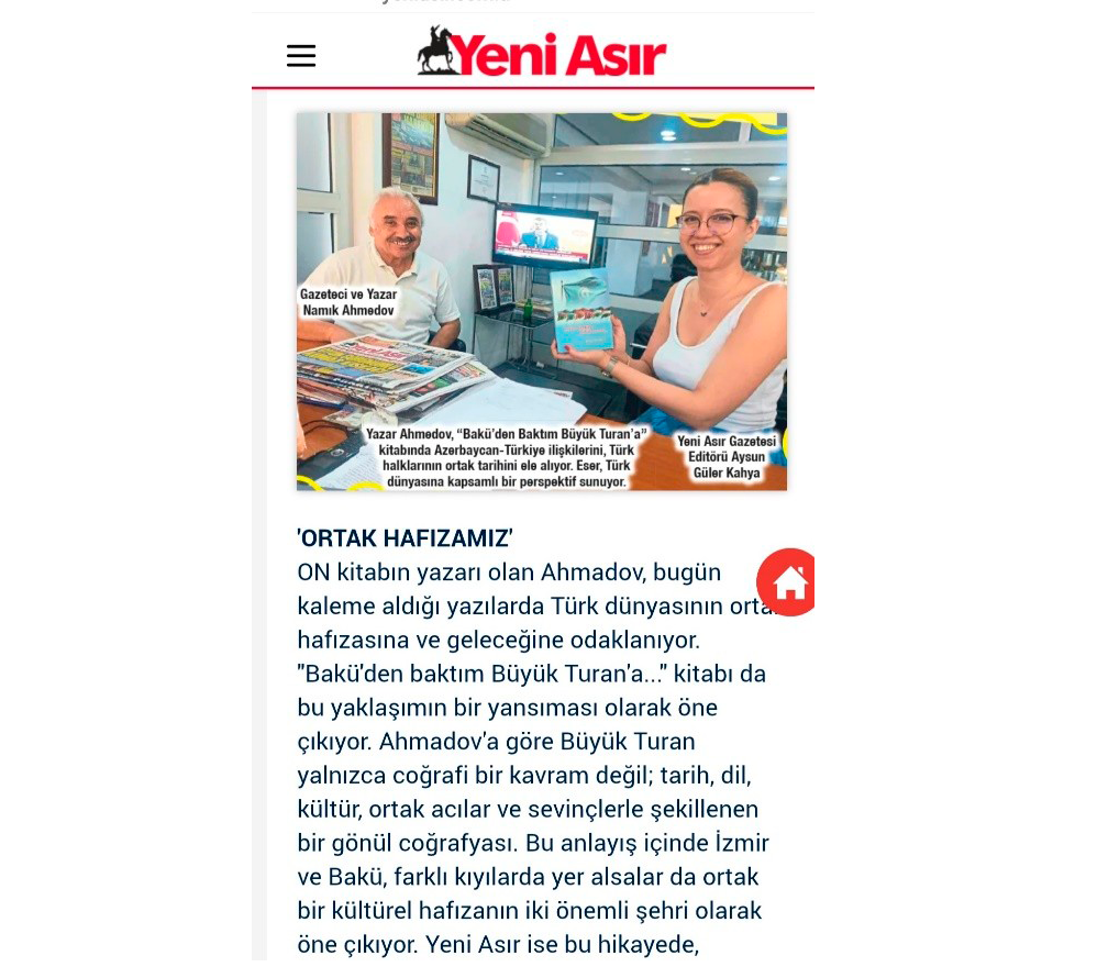 Türkiyənin “Yeni Asır” qəzeti azərbaycanlı jurnalist haqqında geniş yazı dərc edib