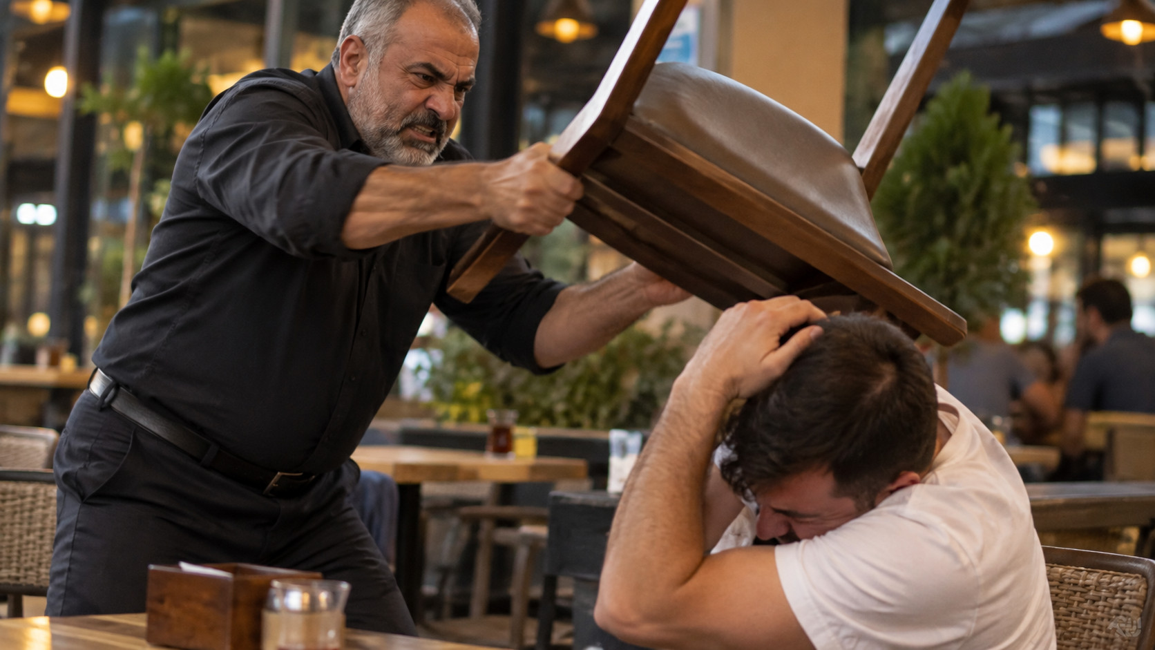 Oğlunun başına stul çırpdı: