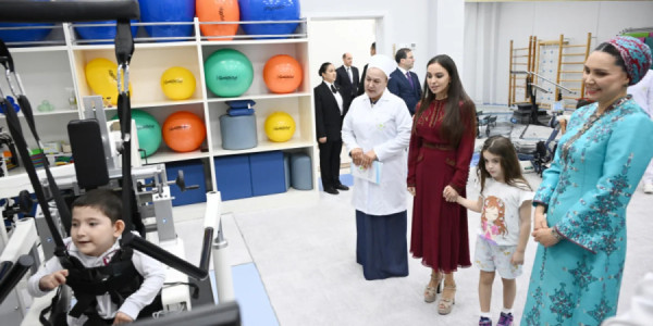 Leyla Əliyeva Arkadağ şəhərində Uşaq Sağlamlığı və Reabilitasiya Mərkəzinin fəaliyyəti ilə tanış olub