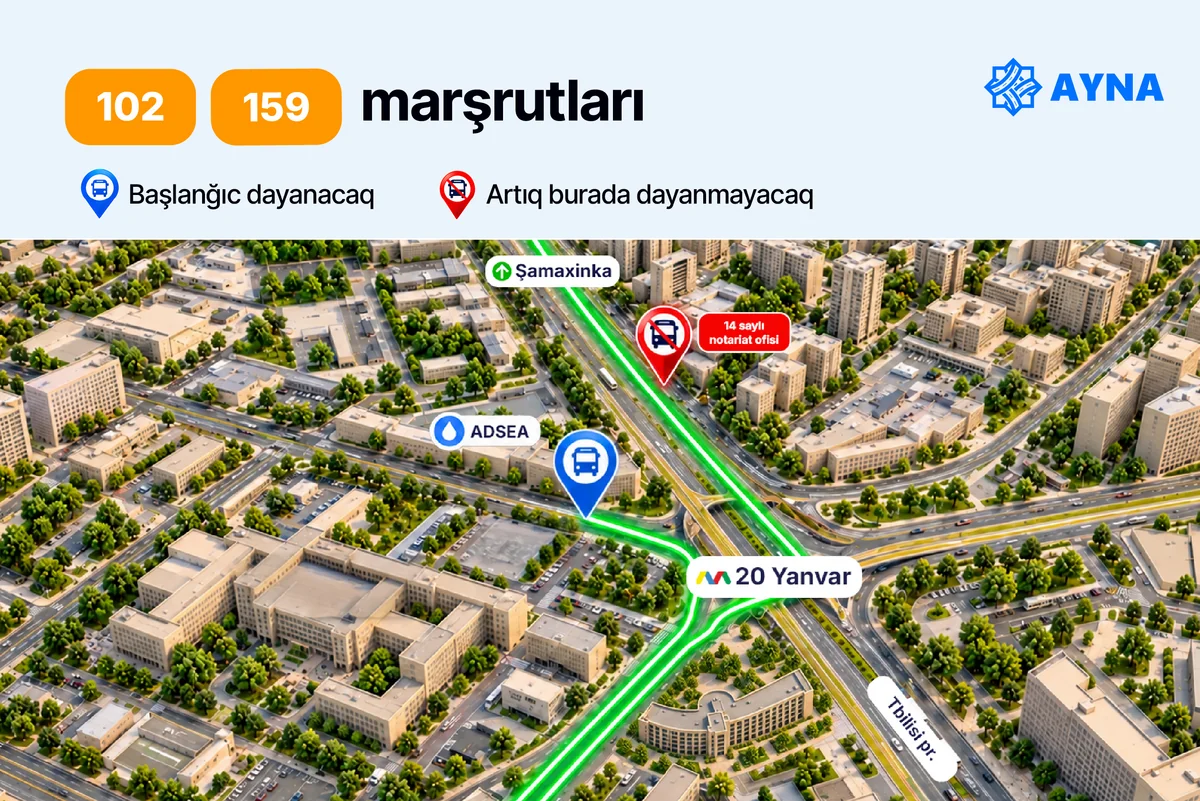 Bakıda 4 avtobus marşrutunun dayanacağı dəyişdirilir-